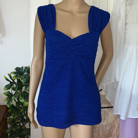 Blue long tank top with ruched straps L - Picture 6 of 13